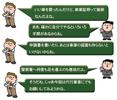 車庫証明申請代行サービスについての会話