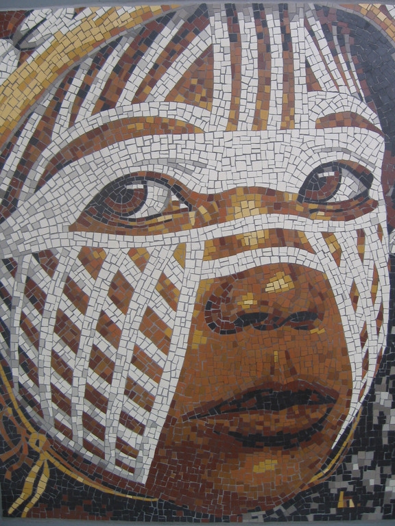 série ethnique, masque peint, "petite fille Dan-Yacouba III ", côte d'ivoire, réalisé en mosaïque