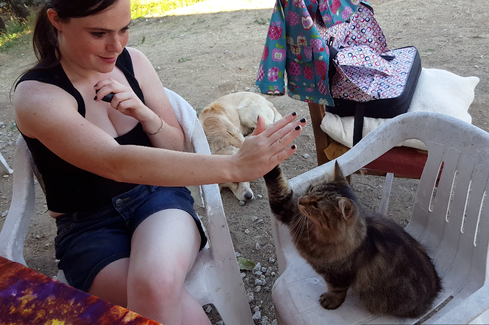 Jessica learning to high five during a 2day course in Portugal.