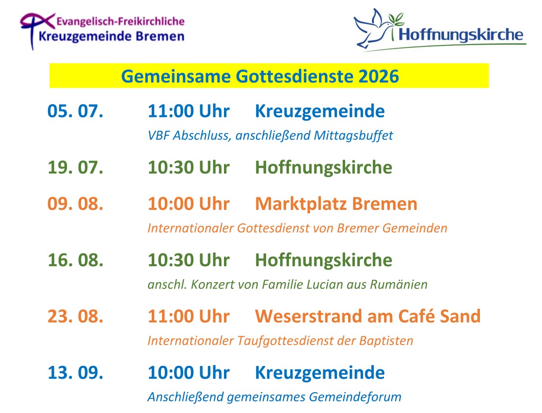 Kommende Gottesdienste der Hoffnungskirche