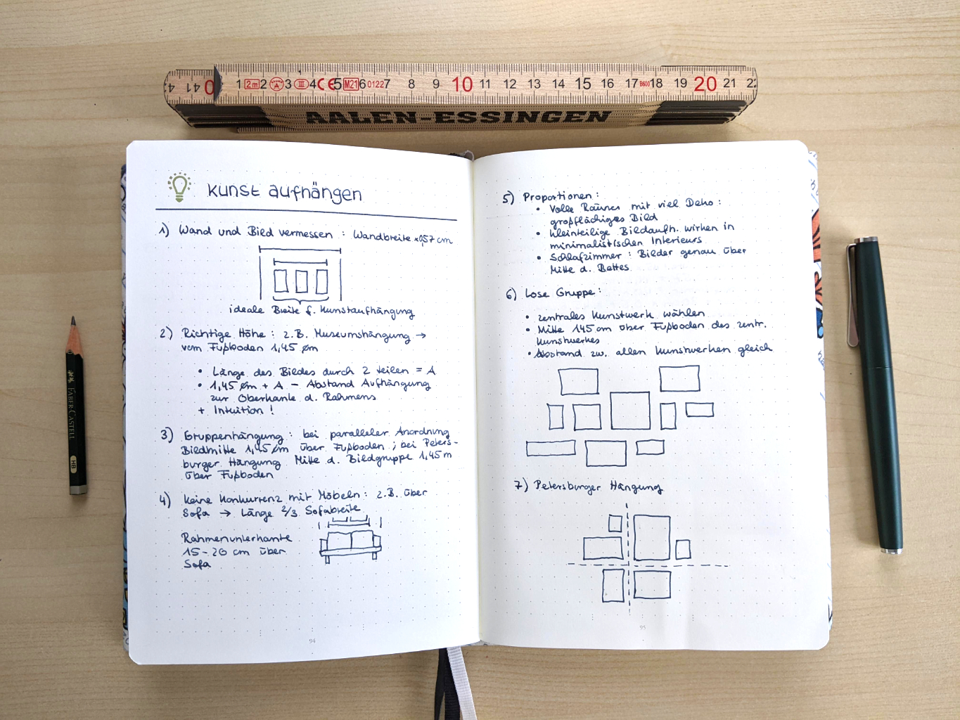 Projektplanung zum Aufhängen von Bildern: meine Skizzen und Infos im Bullet Journal