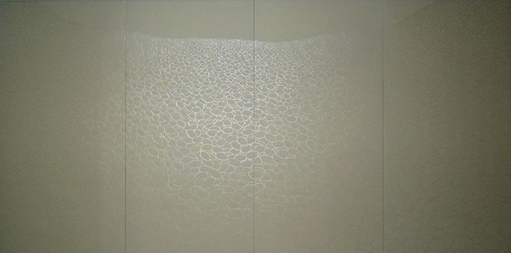 Rice hill_183.0×368.0cm_鳥の子紙　パール顔料_2012