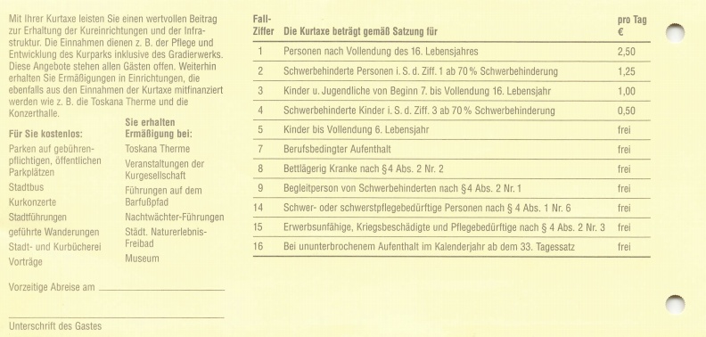 Meldeschein Blatt 3 - Gästekarte für Gast - Rückseite