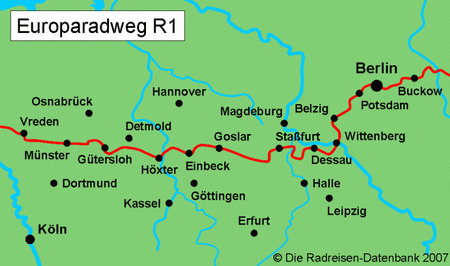 Die geplante Route über den Europaradweg auf deutschen Boden