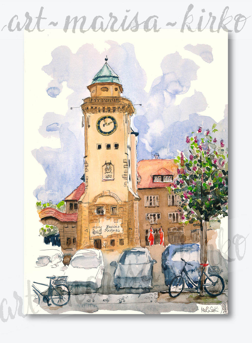 Casinoturm Frohnau - Urban Sketch - vor Ort gemalt - Marisa Kirko