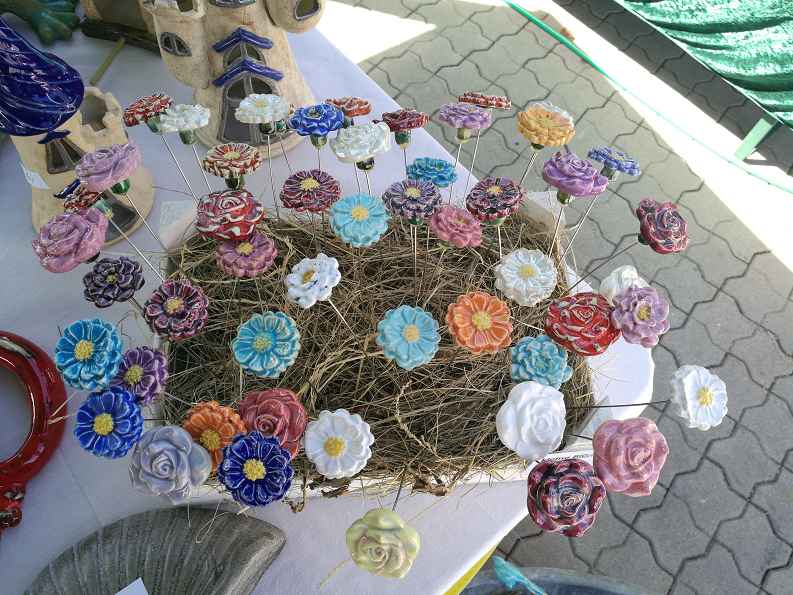 Keramik Blumen bunt Ton Töpfern