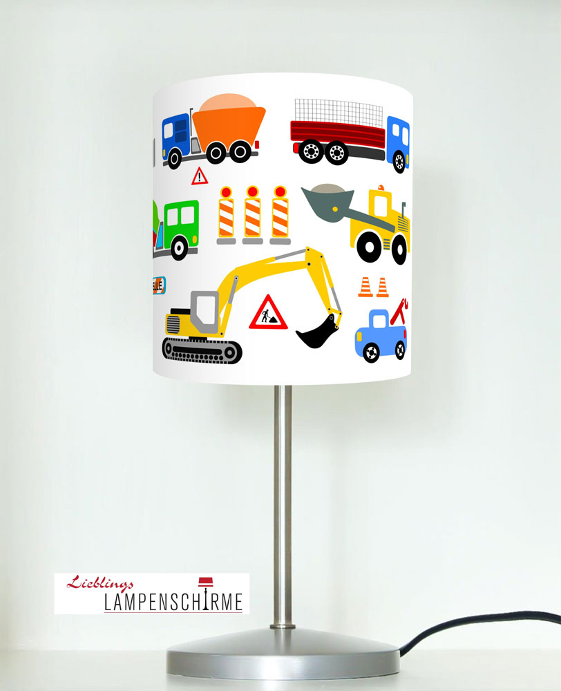 Jasmundson Tischlampe Fur Jungs Und Kinderzimmer Mit Baustellenautos Aus Baumwolle Jasmundson
