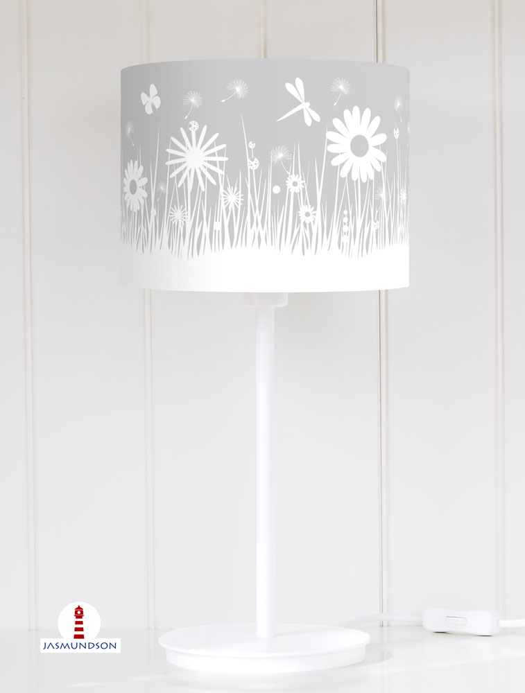 Jasmundson Tischlampe Kinderzimmer Madchen Blumenwiese In Hellem Grau Aus Baumwolle Alle Farben Moglich Jasmundson