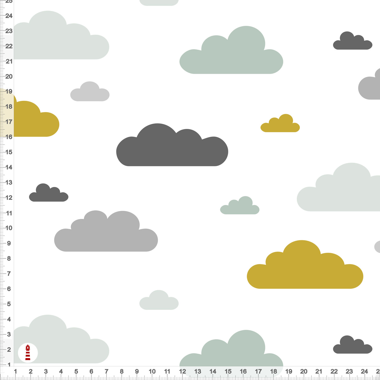 Jasmundson - Stoff Wolken Kinderzimmer in Mint Senfgelb und Grau zum Nähen  aus Baumwolle - alle Farben möglich - Jasmundson