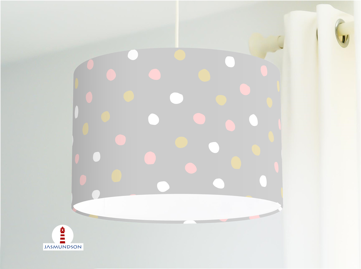 Jasmundson Lampe Fur Babys Und Madchenzimmer Mit Rosa Beige Und Weissen Punkten Auf Hellgrau Aus Baumwollstoff Andere Farben Moglich Jasmundson