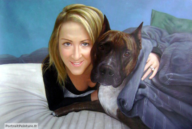 portrait-peinture-femme-chien