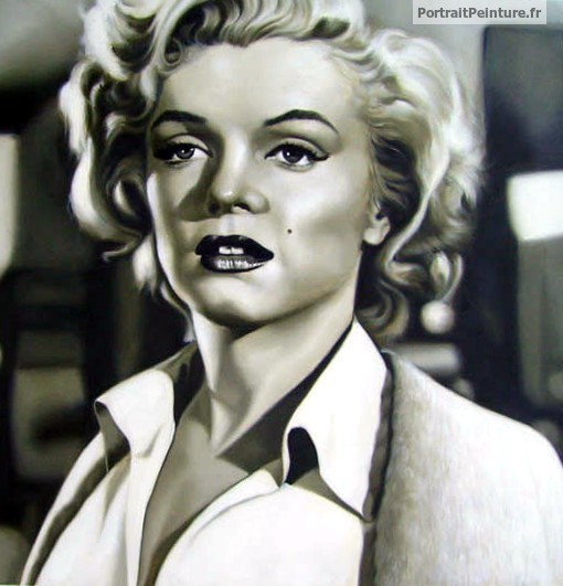 Peinture-huile-noir-et-blanc-portrait-marilyn-monroe