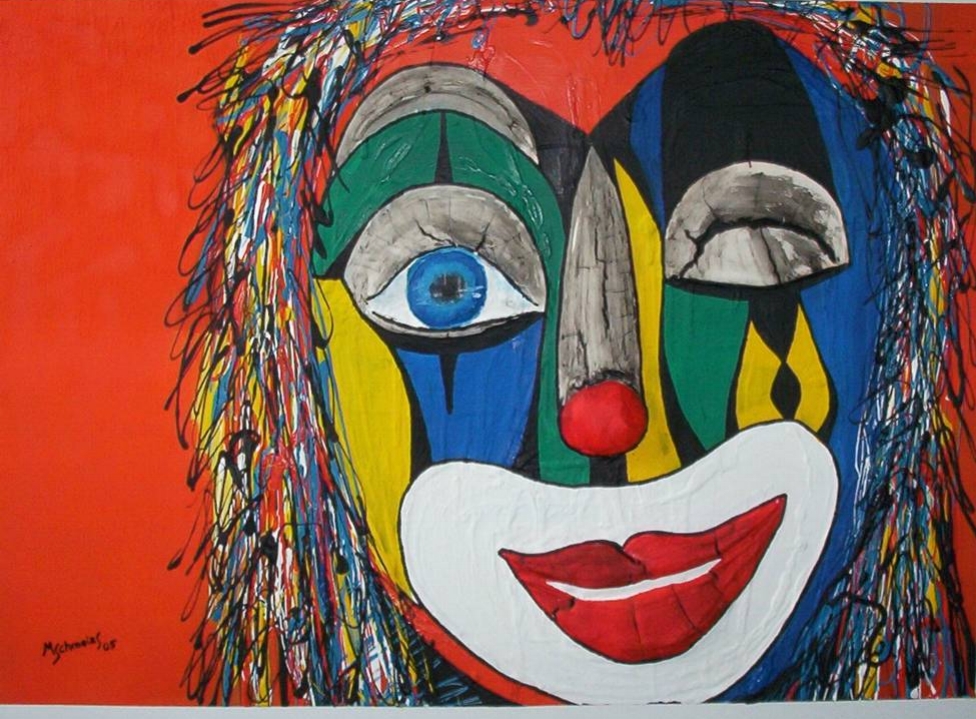 Clown mit Träne - Größe 1,20 m x 90 cm - / Acryl und Spachtelmasse