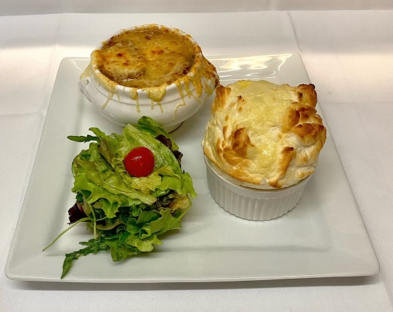 Small onion soup & small cheese souffle