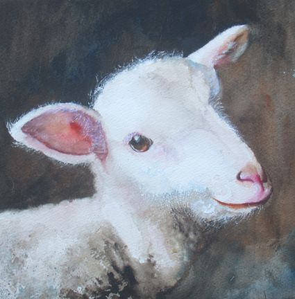 Die Ohren spitzen. Aquarell von Gabriele Koenigs (2026). Im Passepartout für Bilderrahmengröße 40 cm x 40 cm. Als Original erhältlich