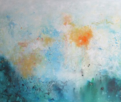 Über den Abgründen wird es Licht. Abstraktes Gemälde in Mischtechnik auf Leinwand von Gabriele Koenigs (2017). Privatbesitz