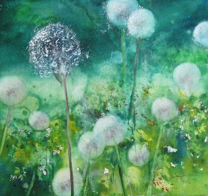 Meister im Loslassen. Aquarell von Gabriele Koenigs (2025). Im Passepartout für Bilderrahmengröße 50 cm x 50 cm. Als Original erhältlich