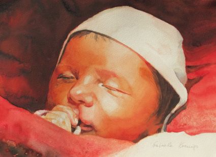Einer von uns. Aquarell von Gabriele Koenigs (2020). Im Passepartout für Bilderrahmengröße 50 cm x 40 cm. Als Original erhältlich