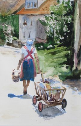 Damals in Niederhofen und anderswo.... Aquarell von Gabriele Koenigs (2009). Privatbesitz