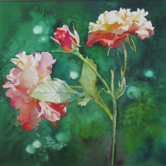 Blühendes Leben. Aquarell von Gabriele Koenigs (2025). Im Passepartout für Bilderrahmengröße 50 cm x 50 cm. Als Original erhältlich