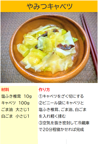 塩ふき椎茸　やみつきキャベツ