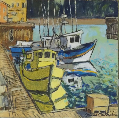 220-Cap Breton, le port, technique mixte (fusain, pastel, huile) sur bois médium, format 30 cm x 30 cm, prix : 220 €