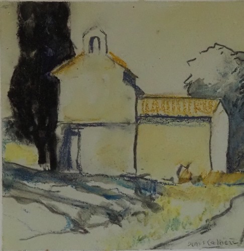 207-La chapelle,  technique mixte (fusain, pastel, huile) sur bois médium, format 25 cm x 25 cm, prix : 220 €