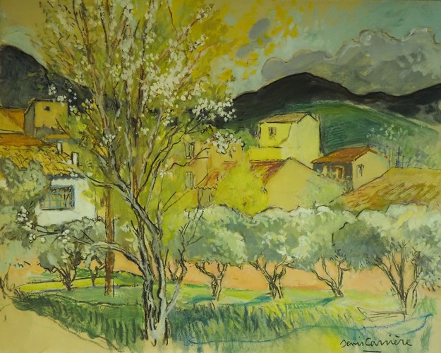 30-Pierrerue, Printemps, technique mixte (fusain, pastel, huile) sur bois médium, format 65 cm x 81 cm, prix : 950 €