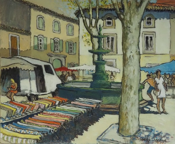 3-Olonzac, la vendeuse de tissus, technique mixte (fusain, pastel, huile) sur bois médium, format 60 cm x 73 cm, prix : 850 €