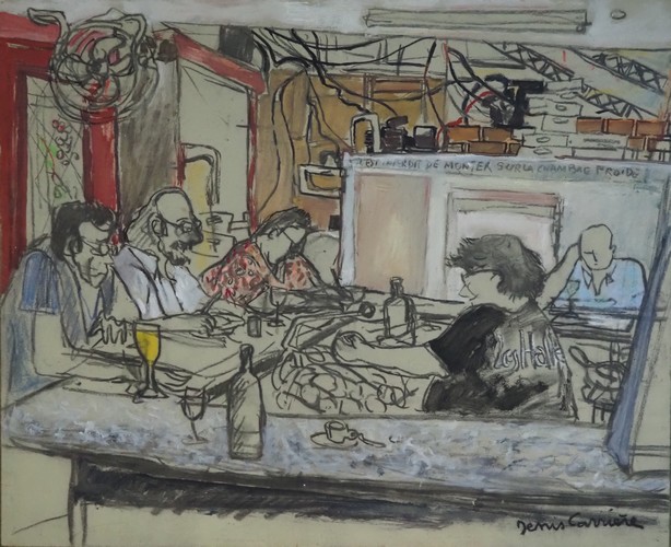 77-Narbonne, les halles chez Dédé, Technique mixte (fusain, pastel, huile) sur bois médium, format 50 cm x 61 cm, prix : 650 €