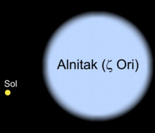 Comparacion entre Alnitak y el sol (a escala)