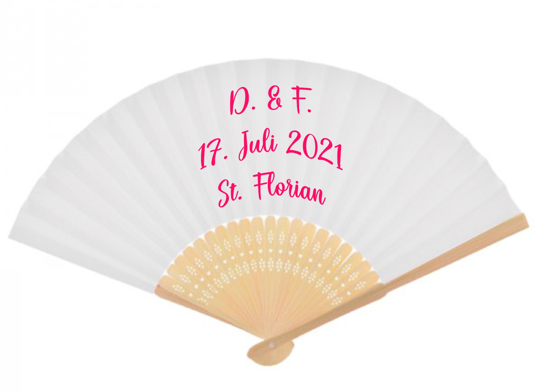 Fächer weiss mit Flex-Druck pink