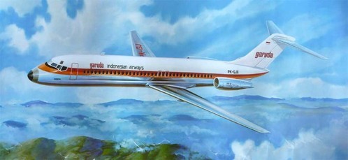 Zeichnung einer DC-9 im Farbkleid bei Auslieferung der ersten Flugzeuge/Courtesy: McDonnell Douglas