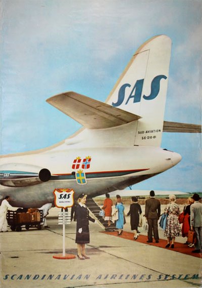 Postkarte mit dem Leitwerk einer Caravelle der SAS