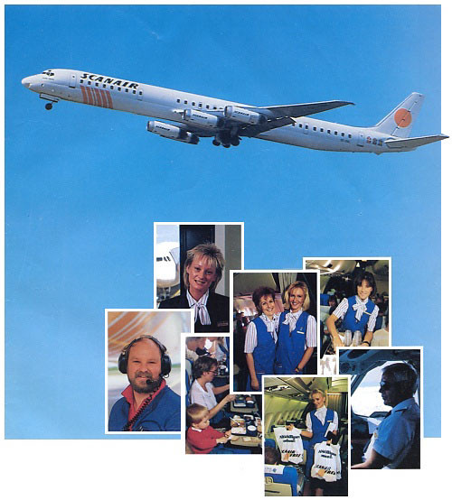 Scanair-Werbung mit DC-8 und A300-Kabine/Courtesy: Scanair