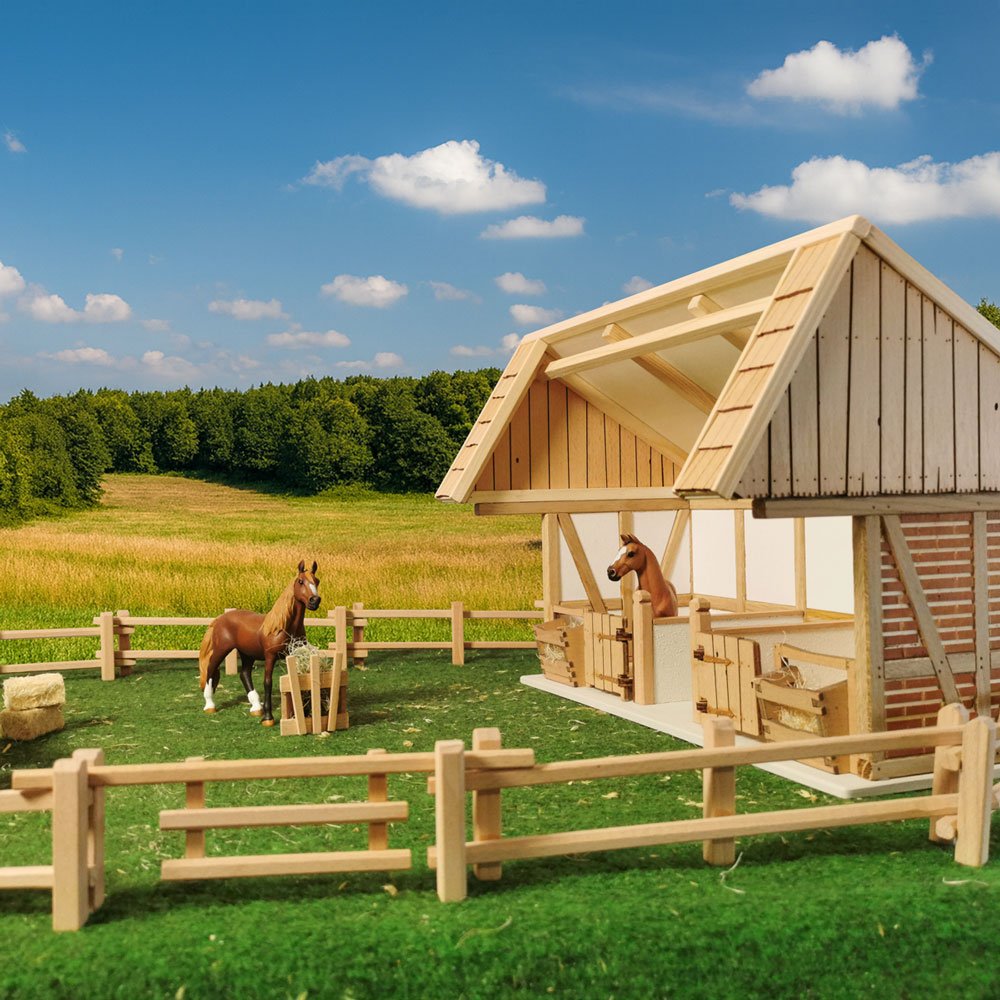 Spielszene - Kleiner Pferdehof aus Holz – passend für Schleich® Pferde