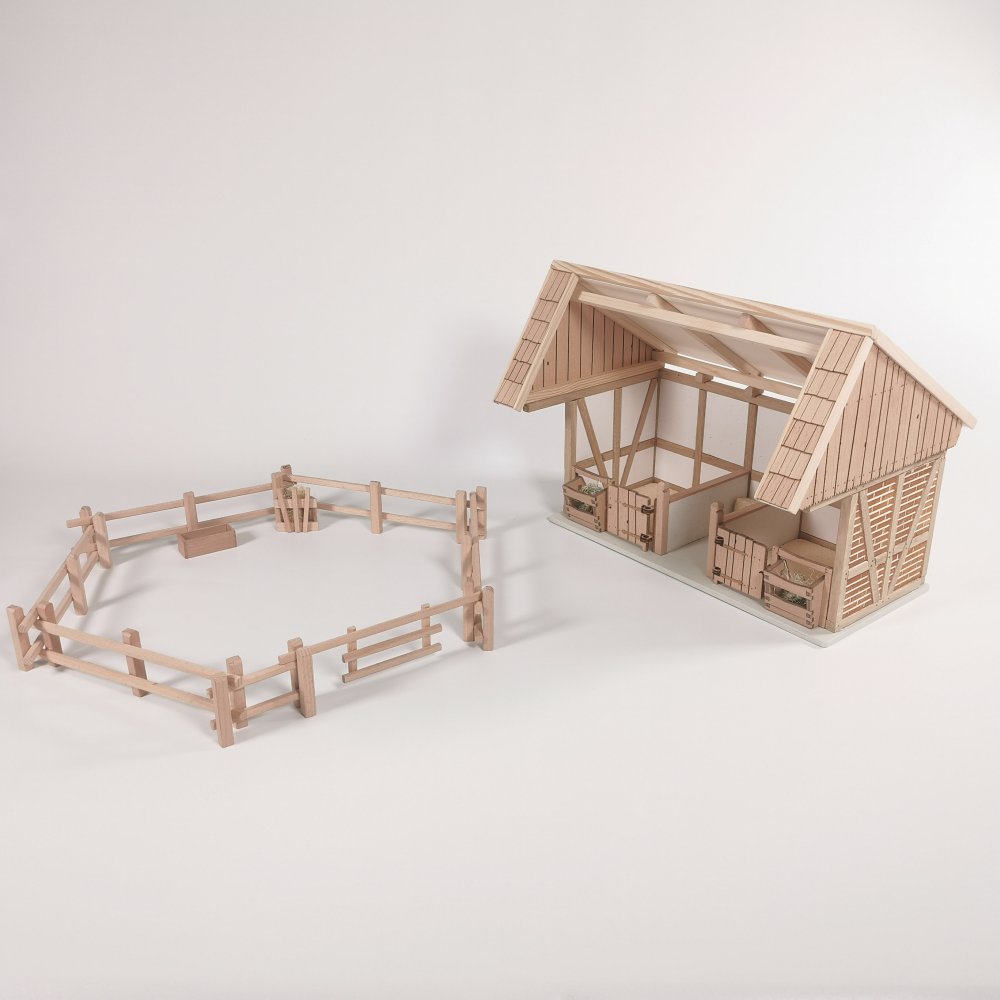Remise und Zaunset aus Holz – passend für Schleich® Pferde