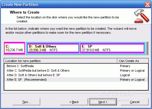 Particiones creadas con Partition Magic