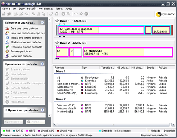 Particiones creadas con Partition Magic