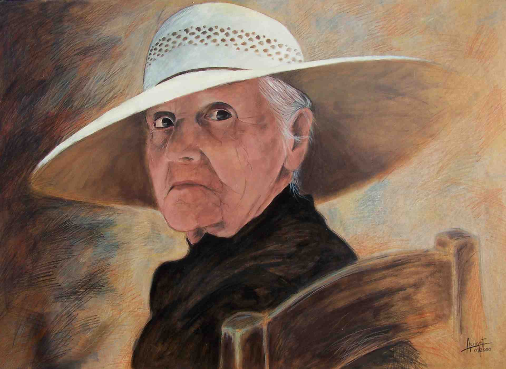 La dame au chapeau (acrylique et crayon sur bois) 75 x 105 cm