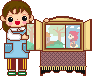 先生が紙芝居をしているイラスト