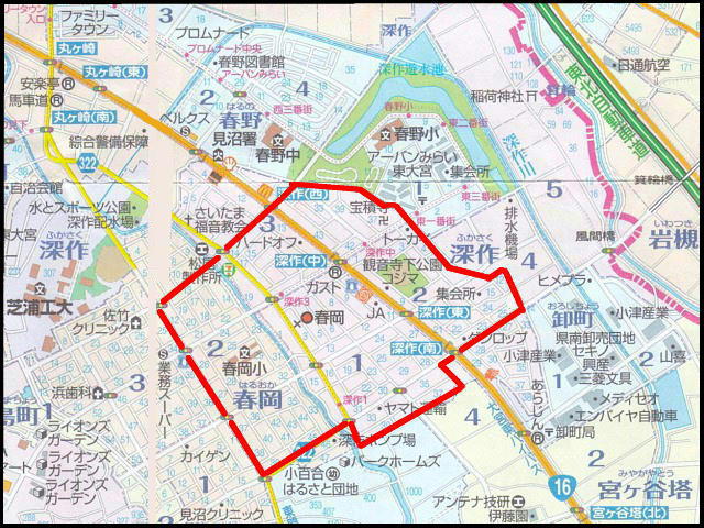 さいたま市見沼区深作方面 幼稚園バス送迎範囲案内図 　