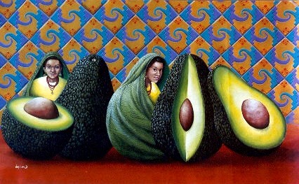 LAS AGUACATAS. Acrílico/tela 80 x 140 cm. Extraviado en Querétaro el 2003.