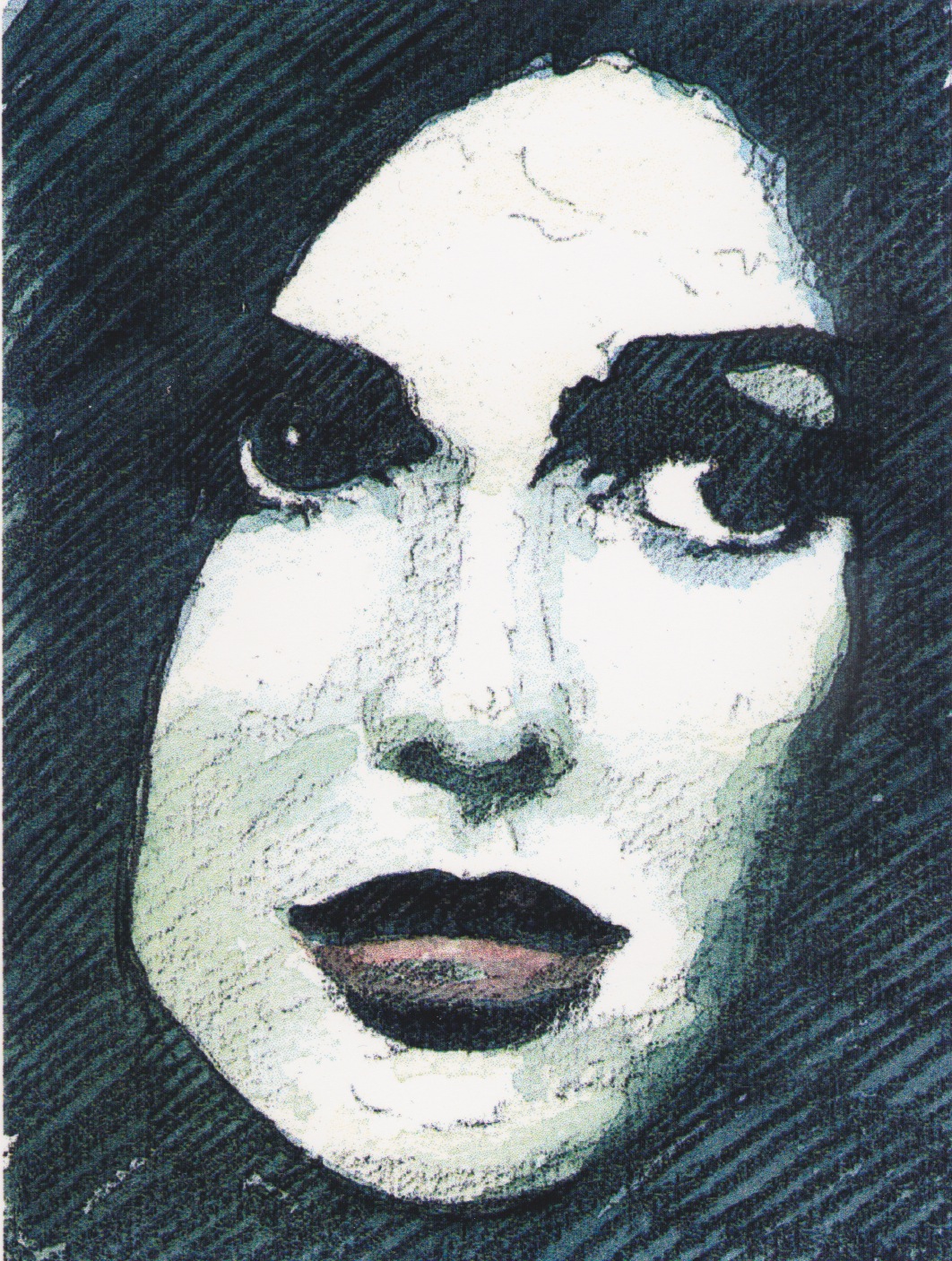 Porträtstudie, mixed media Aquarell/Pittstift, 12 x 9 cm, 2006, verkauft