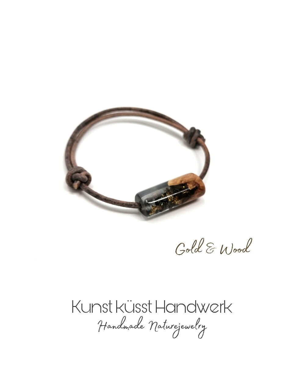 Lederarmband mit Stäbchen aus Blattgold in Magic Resin & Goldfield Maserholz! 