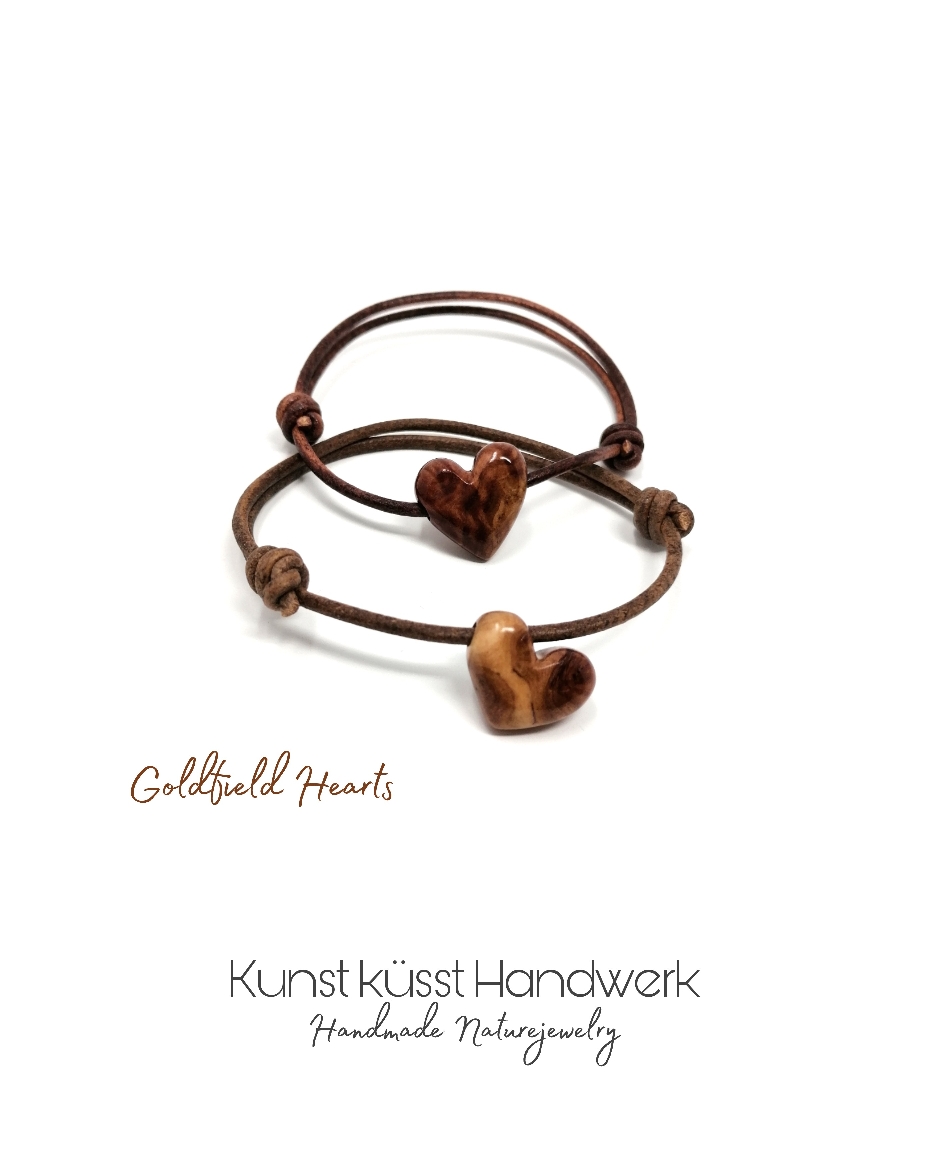 Lederarmband mit Herz aus Goldfield Maserholz! 
