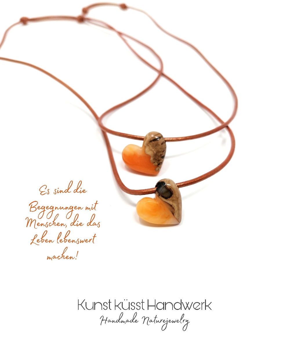 Lederkette mit Herz aus Magic Resin & Goldfield Maserholz! 