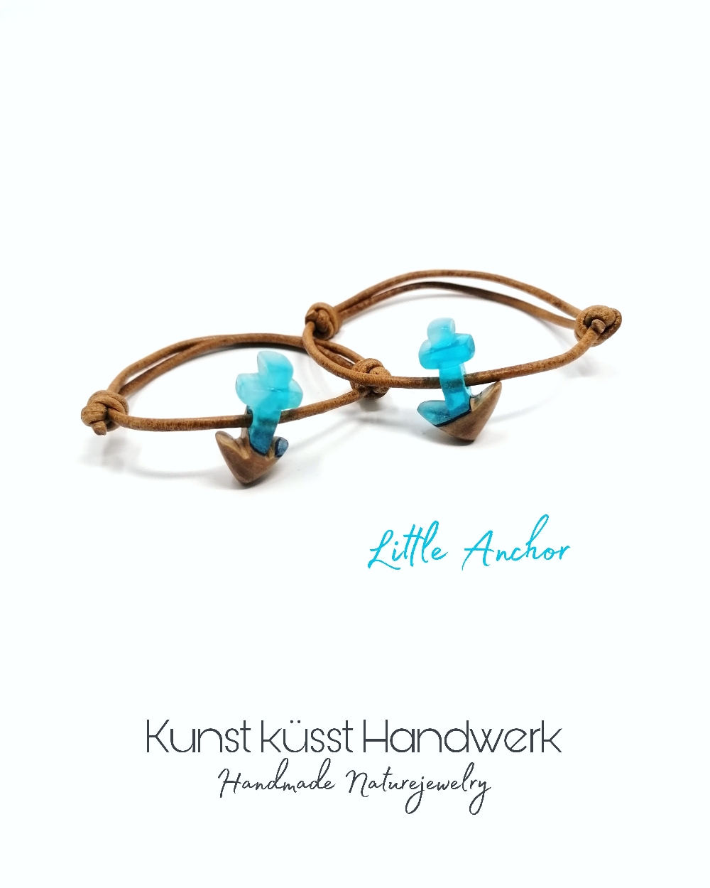 Lederarmband mit kleinem Anker aus Magic Resin & Goldfield Maserholz! 