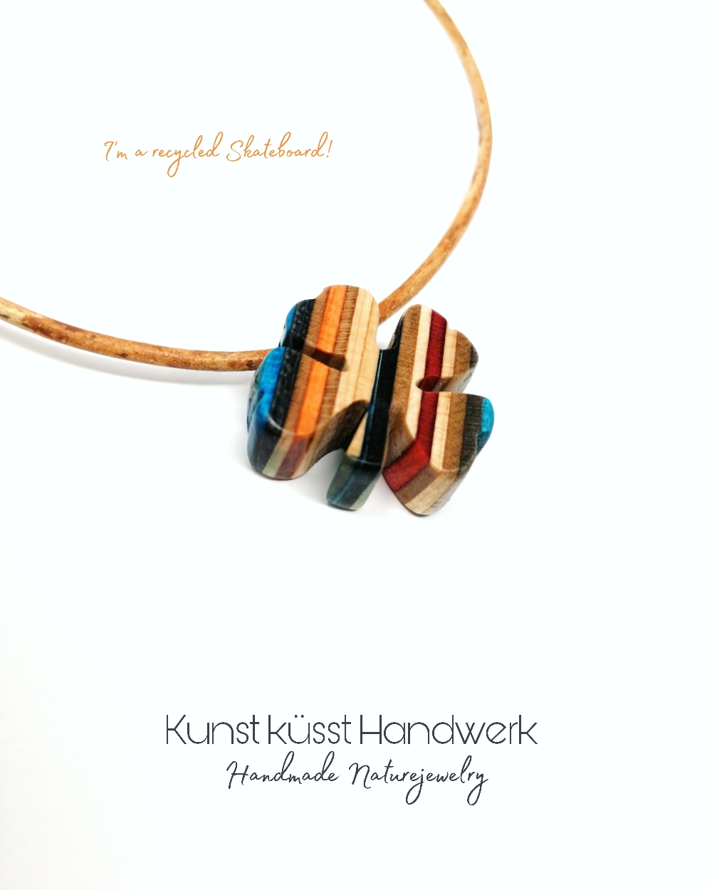 Lederkette mit Kleeblatt aus recyclten Skateboards! 