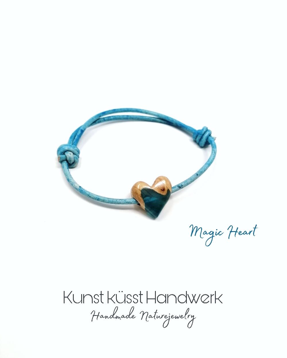 Lederarmband mit Herz aus Magic Resin & Goldfield Maserholz! 